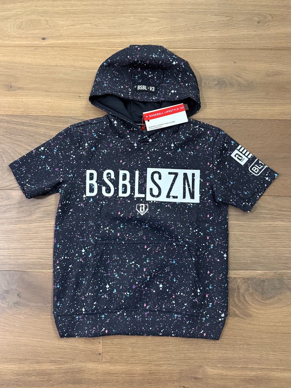 Baseball Lifestyle 101 - BSBL-SZN Youth Short Sleeve Hoodie V3 - Splatter Galaxy